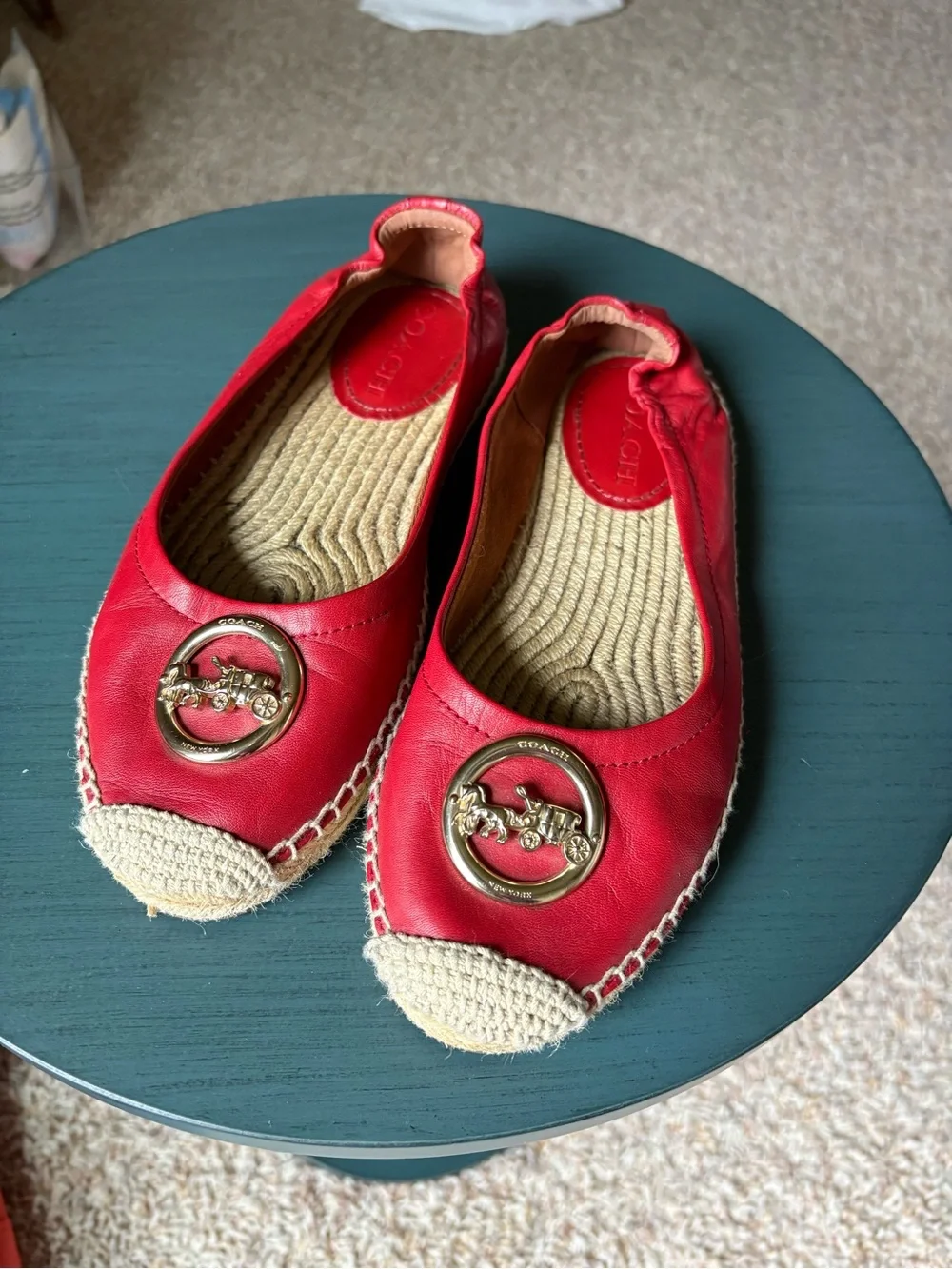 Coach Red Leather Espadrille Flats